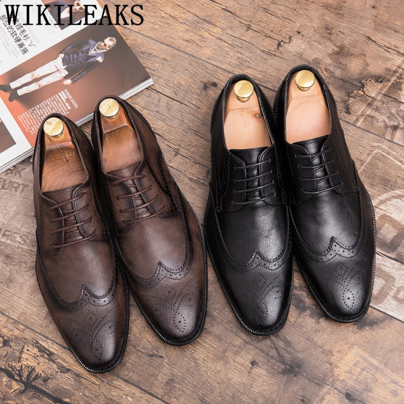 Brogue Shoes Men Formal Italian Designer Dress Leather Coiffeur Classic Oxford Brand Big Size Buty Meskie | Обувь