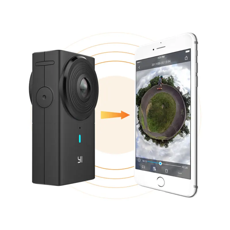 YI 360 Камера VR Cam 220 градусов с двумя объективами 5 7 K/30fps погружения Транслируй