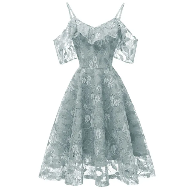 Blue gray Коктейльные платья длиной до колена,, Розовое Кружевное короткое вечернее платье на тонких бретелях без рукавов, халат - Цвет: Blue gray