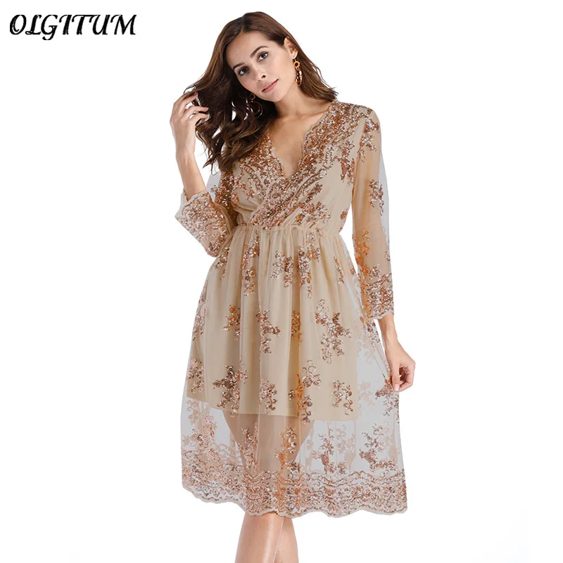 Горячая 2019 осеннее платье Vestido женское сексуальное v-образный вырез на шее из