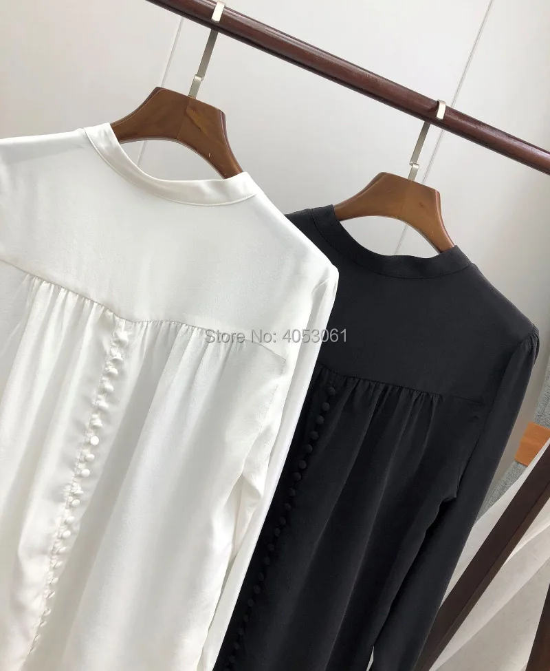 Bopstyle шелковая белая/черная блузка рубашка с пуговицами сзади-2019SS/весна лето женская/женская рубашка Топ