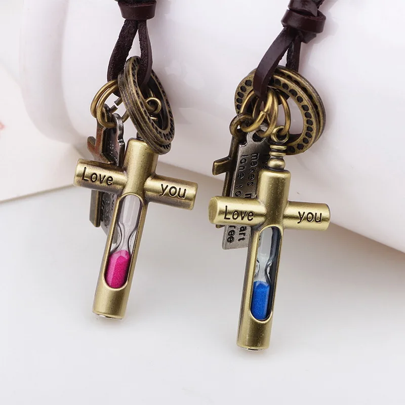 Горячие Продажа Мужчины Женщины Винтаж Крест Песочные Часы Кулон Ожерелье