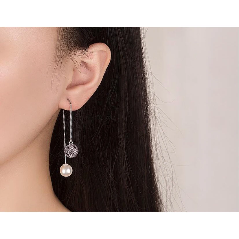 

Geometric Round Circle Imitation Pearl Drop Earrings Female Style Water Silver Color Round Earring for Women Fashion Jewelry