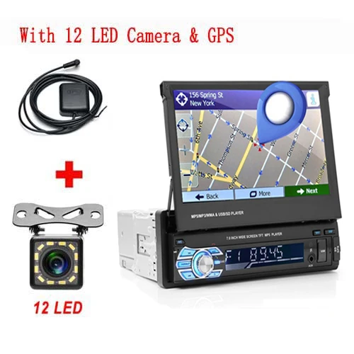 GPS With 12 LED Cam Podofo 1din автомобильное радио gps навигация " HD выдвижной экран MP5 плеер Bluetooth стерео Зеркало Ссылка Авторадио-вид сзади камера - Цвет: GPS With 12 LED Cam