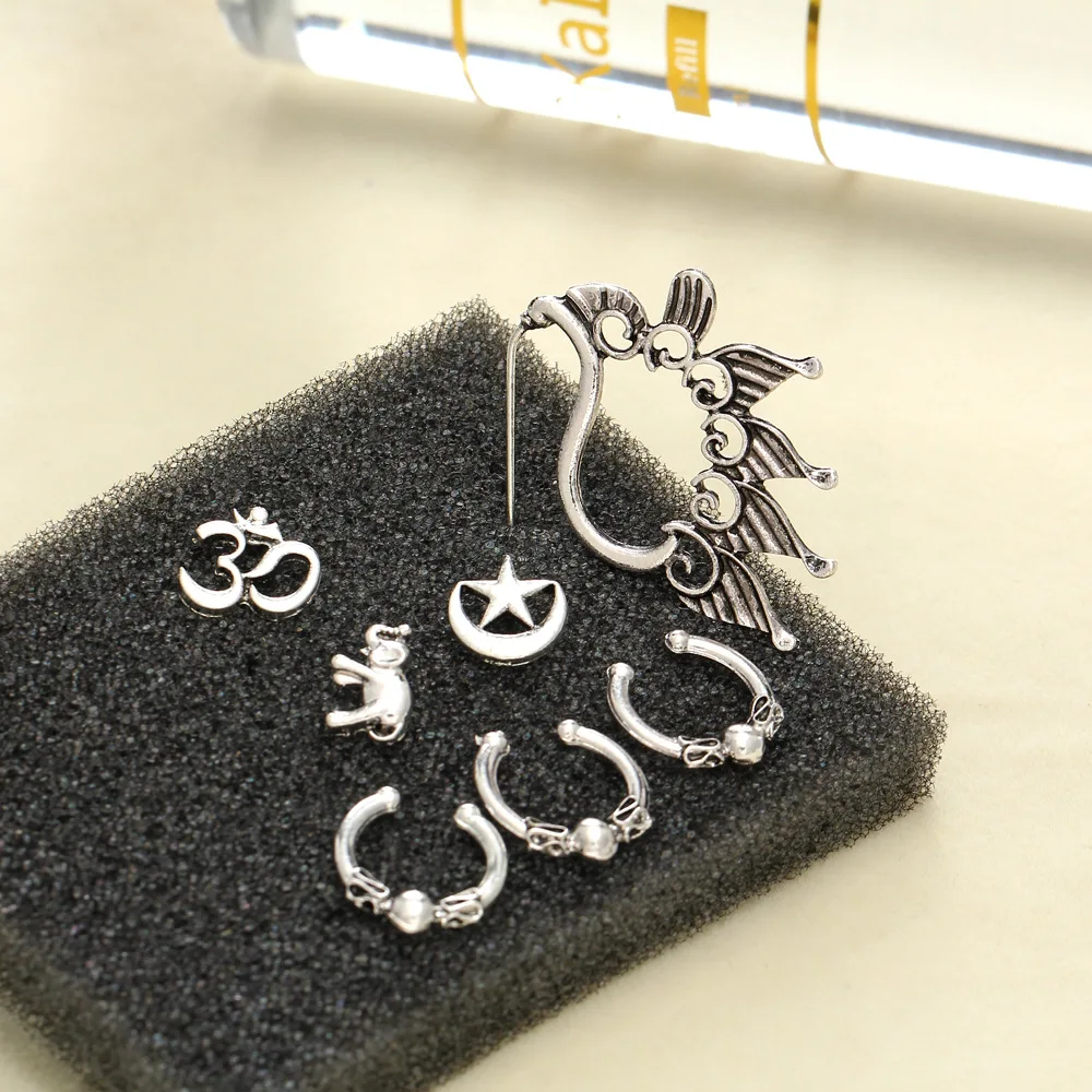 Старинные антикварные серебряные Цвет Луна Звезды СерьГа слон серьги-гвоздики