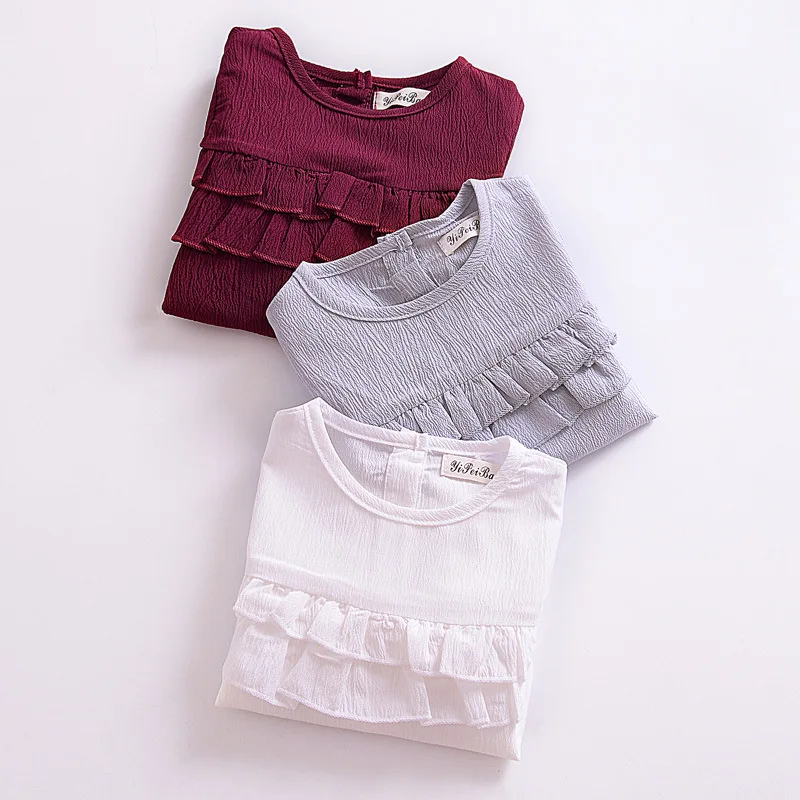 Children's clothing spring and autumn long-sleeved T-shirt new children Europe theUnited States flouncing primershirt Enfant |