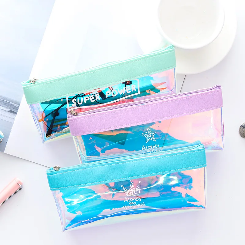 

1 Pcs Creative Cool Color Tape Laser Gradient PU Pencil Bags Colorful Fashion Shiny Stationery Student Supplies School Tools