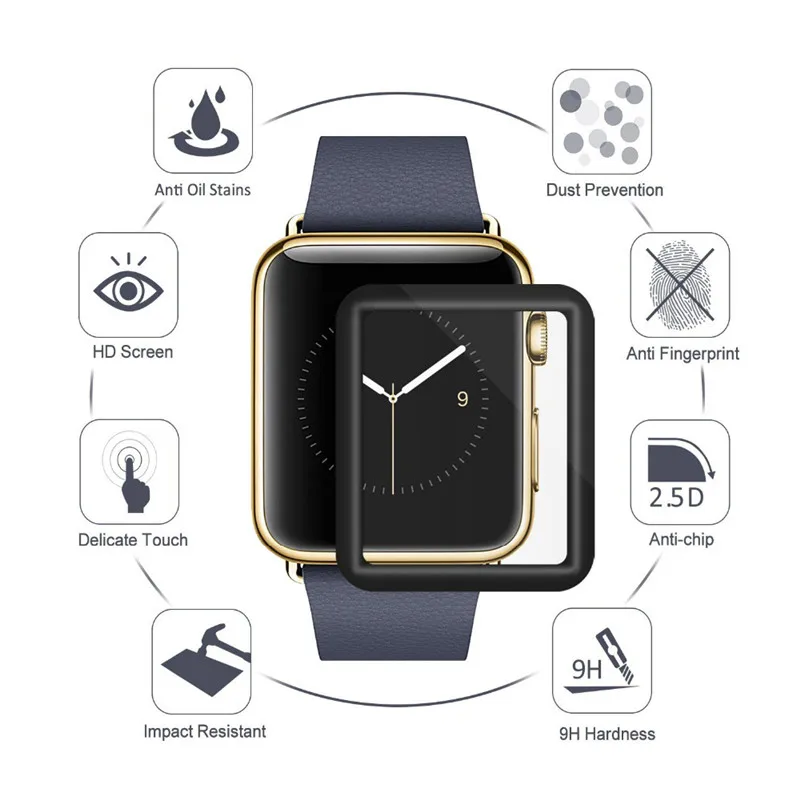 4D полное покрытие изогнутая Защитная пленка для экрана чехол для Apple Watch группа серии 1 2 3 HD Edge 9 H закаленное стекло плёнки iWatch 42 мм 38