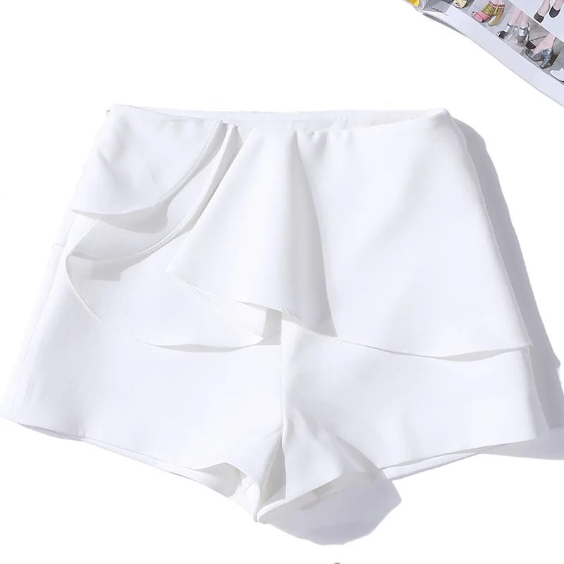 

Summer New Womens Shorts Fashion Korean OL Ruffles Womens High Waist Wide Leg Shorts Loose Fit Flare Bermudas Feminina