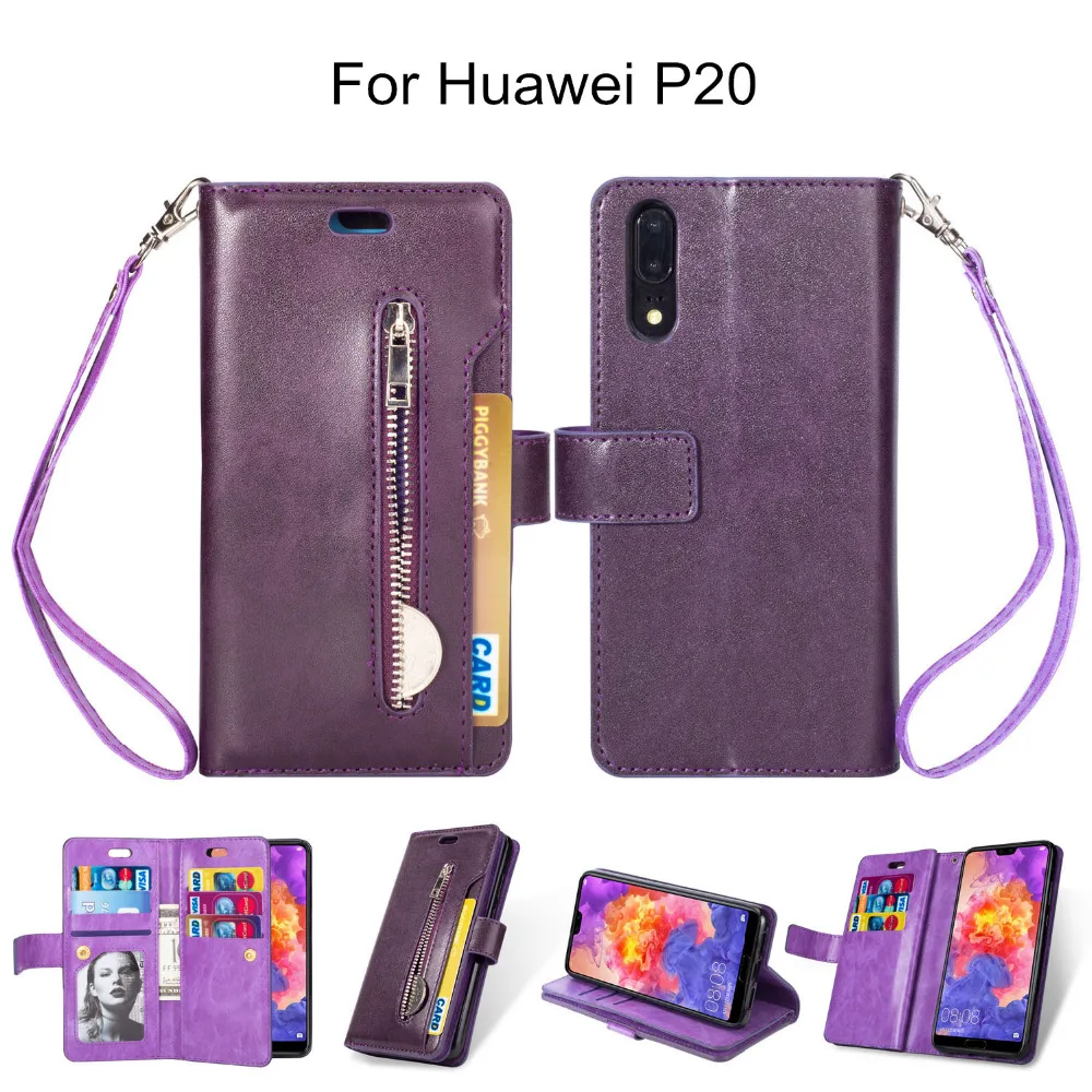 Искусственная кожа P20 чехол на молнии кошелек для Huawei Pro флип-чехол ремешок