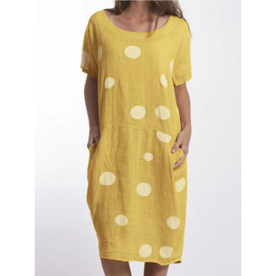 Женское летнее платье с круглым вырезом больших размеров повседневные свободные