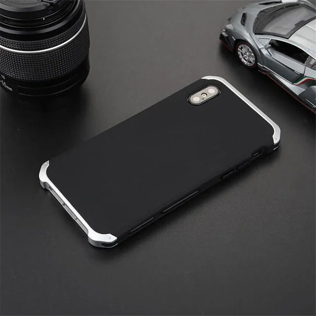 Роскошный металлический алюминиевый чехол+ сверхмощный чехол для iPhone X XS MAX 8 6 6 S 7 Plus 5s SE XR - Цвет: Black Silver