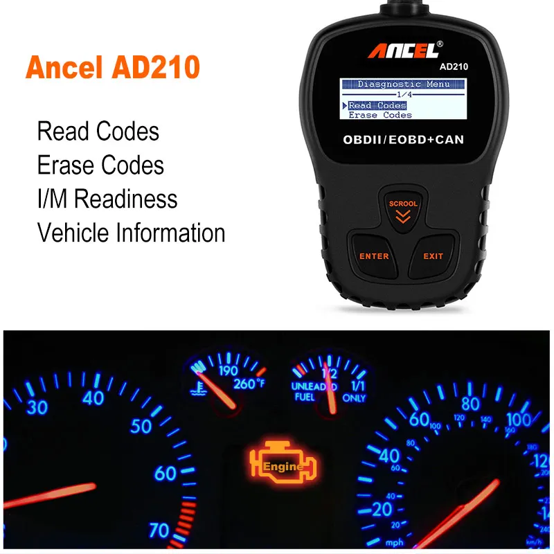 Ансель AD210 OBD2 EOBD автомобиль код читателя Автомобильная сканер OBDII ошибки