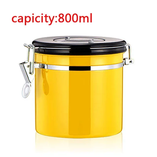 yellow Кофейная банка контейнер для кофейных зерен из нержавеющей стали герметичный контейнер для кофе, чая, канистра, клапан для выхлопа, кофейник, кухонный барный инструмент - Цвет: yellow