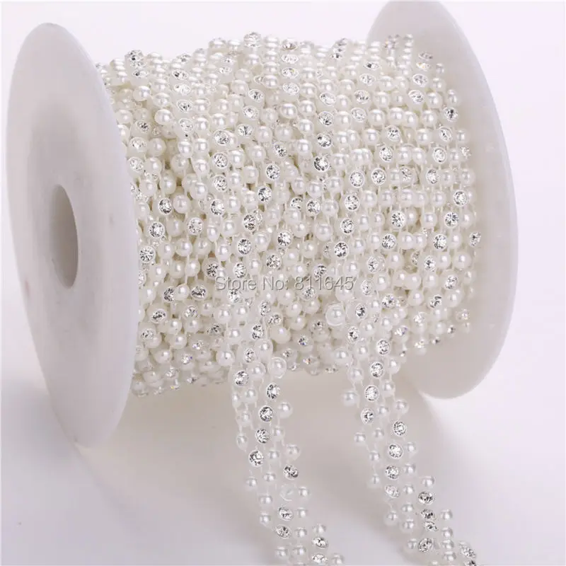 10 ярдов/рулон цепочка с жемчугом цвета слоновой кости 15 мм|ivory pearls|clear crystaldiy crystal |