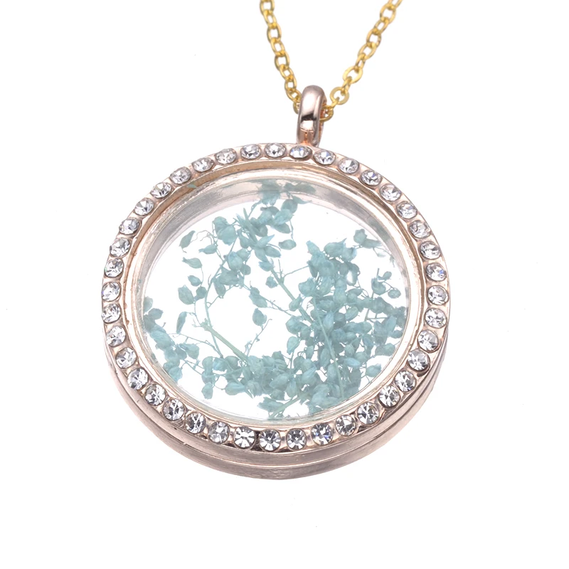 Очаровательное нежное ожерелье круглой формы с плавающим сушеным цветком