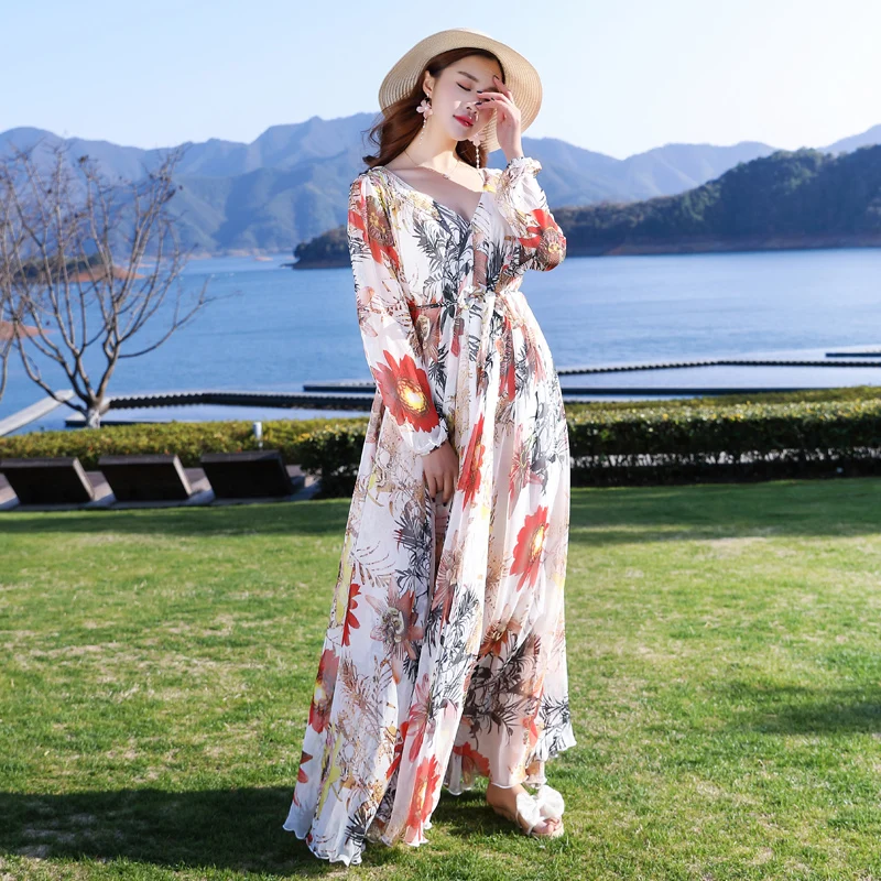 Женское платье с V образным вырезом в богемном стиле|Женские платья| |