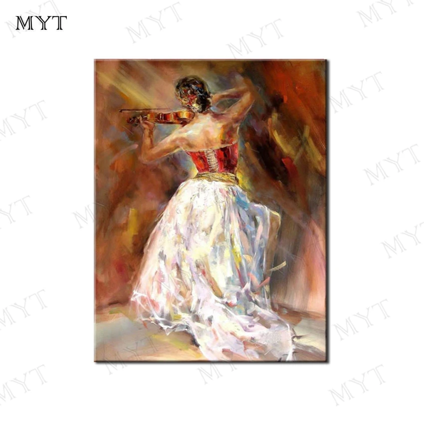 MYT Бесплатная доставка женщина играет скрипку Современная картина маслом на