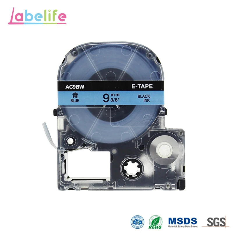 Labelfie SC9B совместимая лента этикеток для принтера EPSON 9 мм синяя этикетка черная