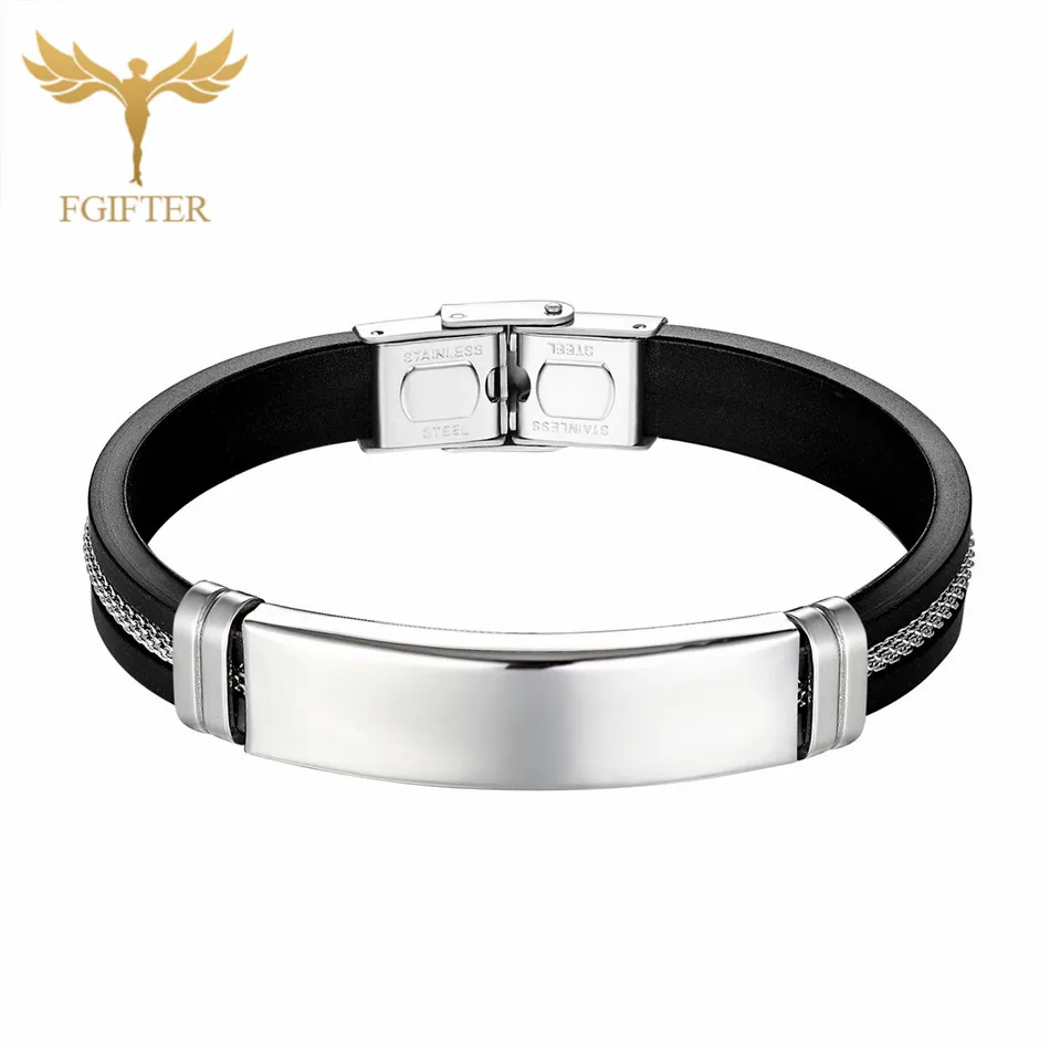 Silver Steel Bracele Новинка, модный браслет, черный, панк, резина, силикон, нержавеющая сталь, мужские браслеты, браслеты с цепочкой, браслеты, hombre, caucho - Окраска металла: Silver Steel Bracele