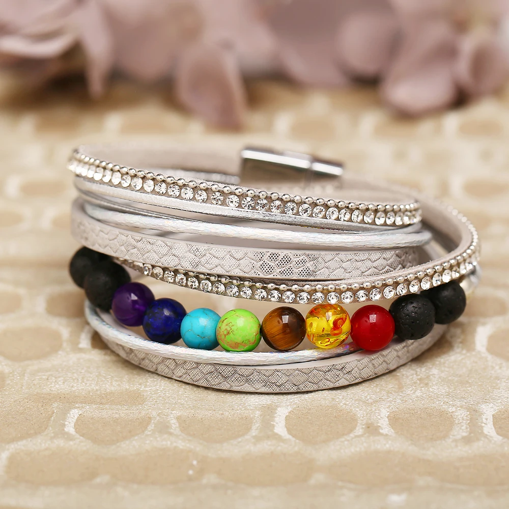 Женский кожаный браслет IF ME 7 браслеты из бусин белые цветные с лечебными камнями