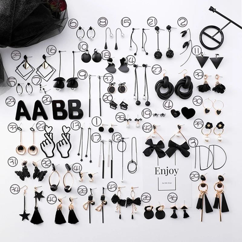 

Korean version Fashion black Earrings retro simple female tassel earrings long sweet temperament Women Trendy earrings