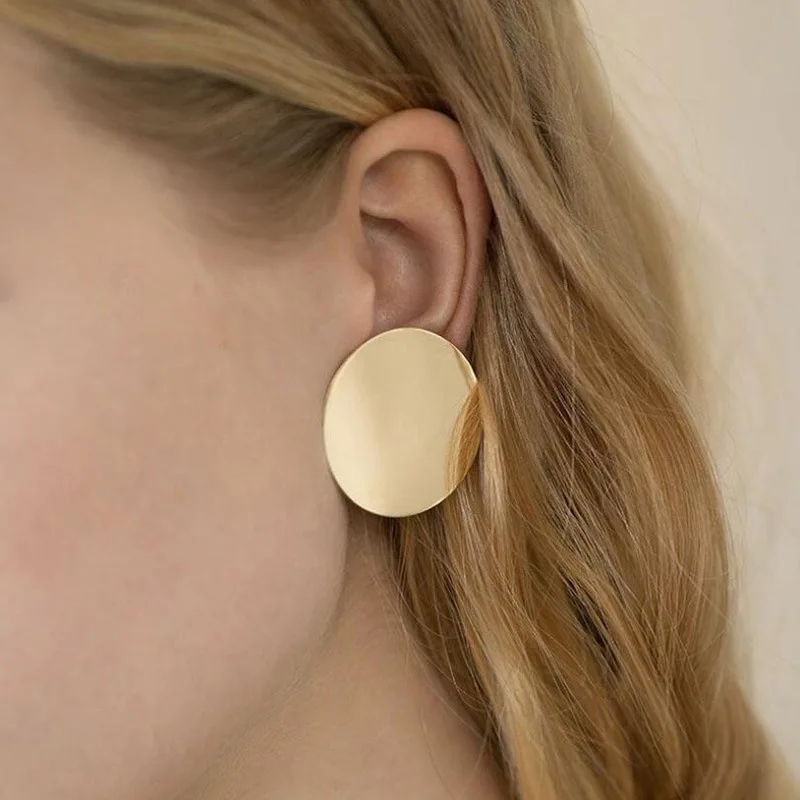 

Round Shaped Golden Earrings Simple Metal Vintage Earrings For Women Fashion Jewelry Girls Earring brincos 2019