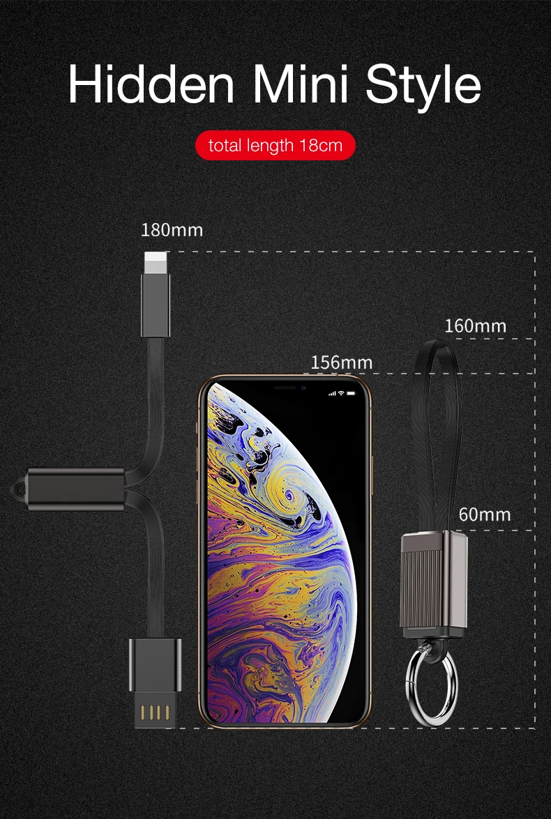CAFELE 2 в 1 чемодан Мини Брелок Micro USB кабель для iPhone X Xr XS MAX 8 7 6s plus 2A Быстрая зарядка 18 см кабель для huawei