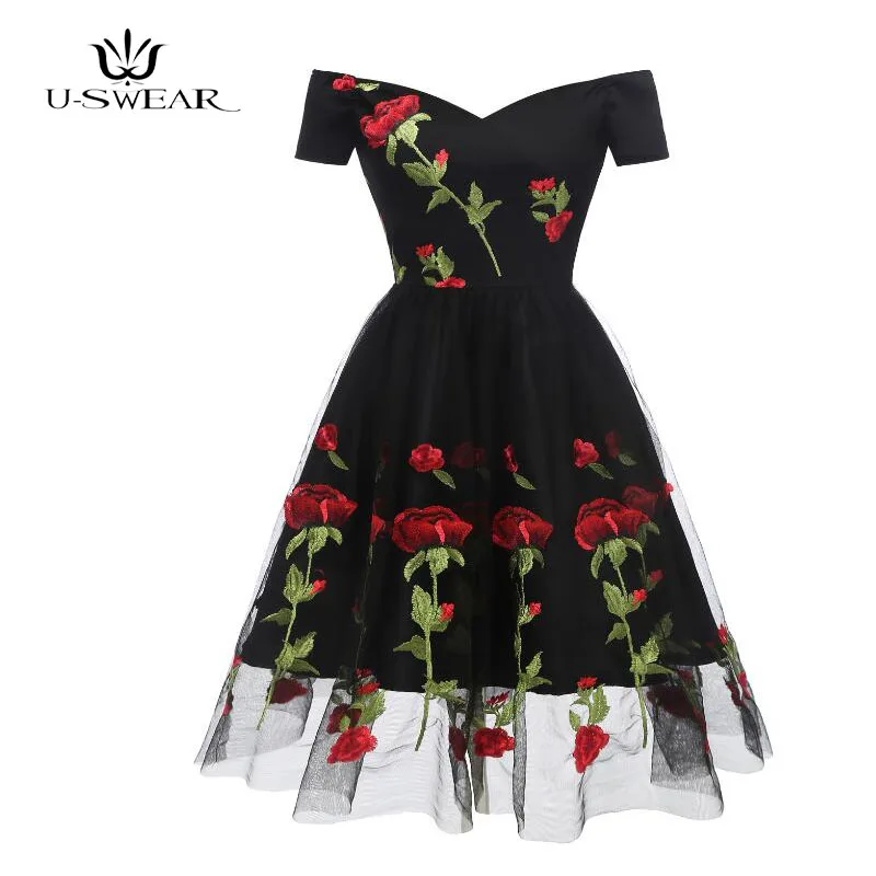 Женское винтажное платье с цветочной вышивкой элегантное кружевное летнее