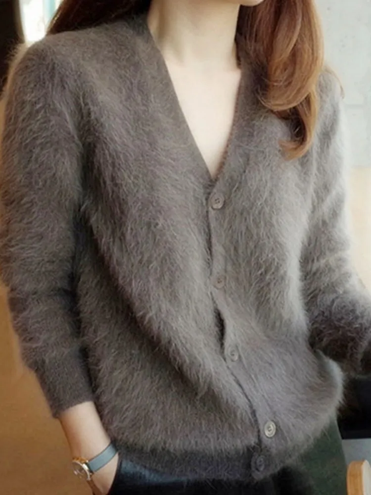 Новые женские кашемировые кардиганы из норки 2019 свитера с пуговицами корейские