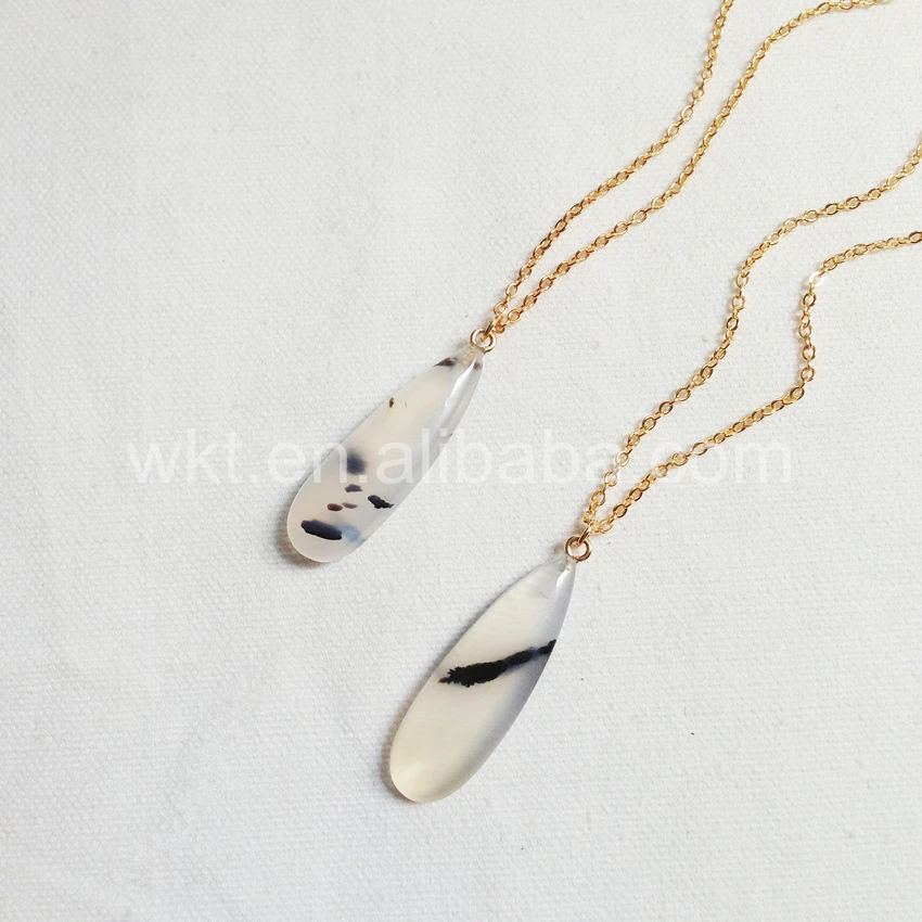 

WT-N662 Tiny teardrop shape moss crystal necklace ,fashion nice quality moss stone in natural color for jewelry making