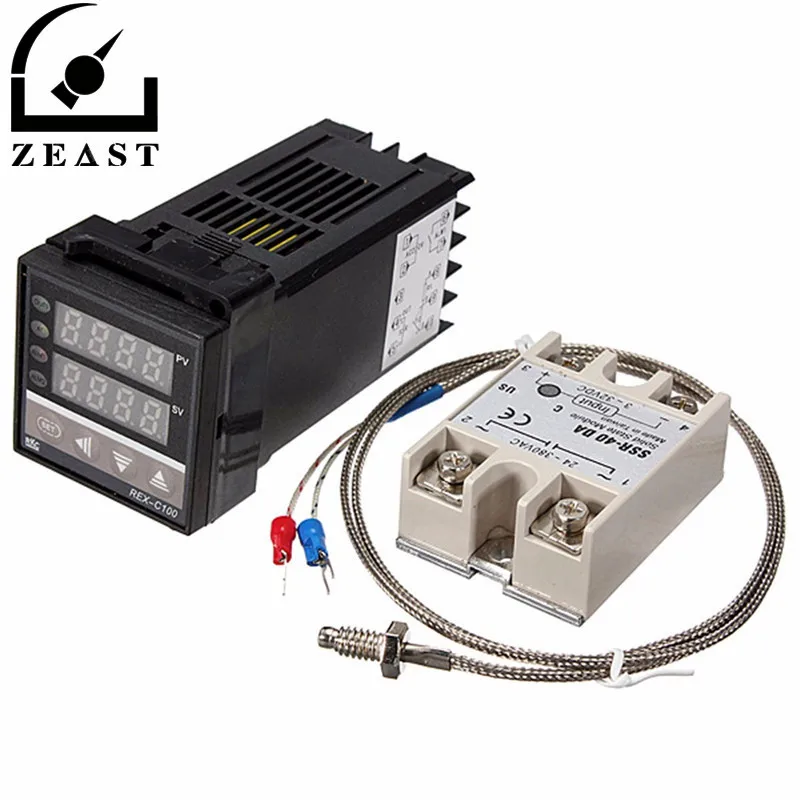 Абсолютно цифровой 110-240 в PID REX-C100 регулятор температуры+ 40A SSR+ K термопара