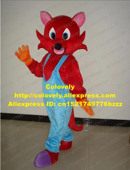Lively Red Fox Mascot Costume Mascotte Lowrie Vixen Adult With Pink Ears Bushy Beard Big Blue Black Eyes No.2258 Free Shipping |