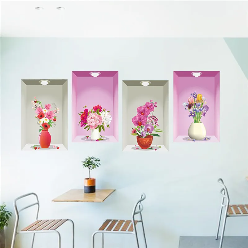 3d View Flower Flora Pot Light Hole Wall Stickers Home Decor Living Room Office Scenery Decoration Pvc Decals Diy Mural Art | Дом и сад