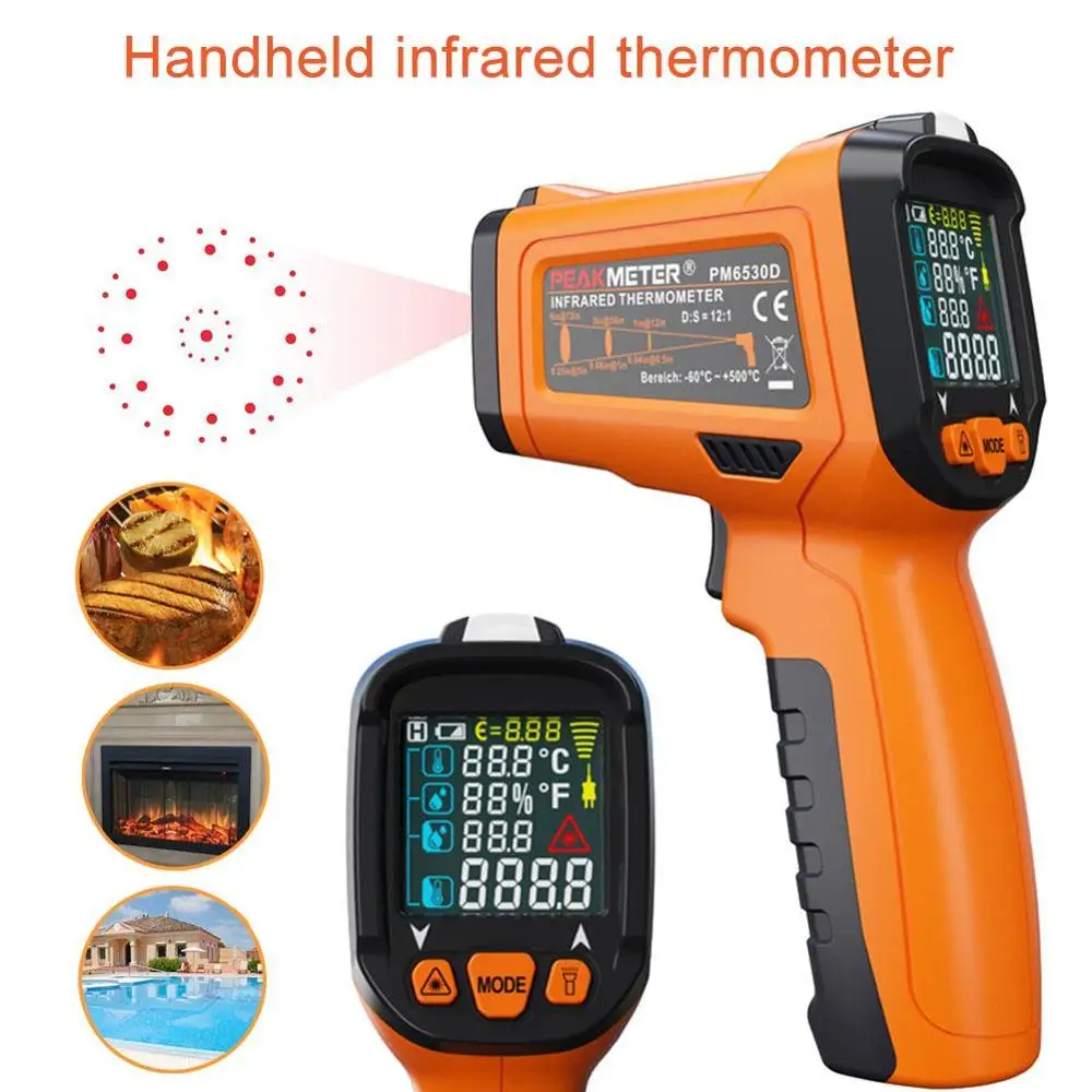 PEAKMETER PM6530D бесконтактный инфракрасный лазерный цифровой термометр Температурный пистолет тестер влажности-50C~ 800C K Тип термопара