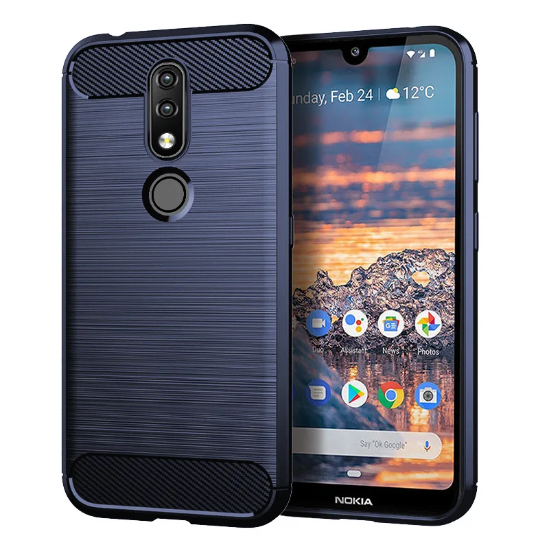 Для Nokia 4 2 мягкий силиконовый матовый чехол из углеродного волокна для Прочный