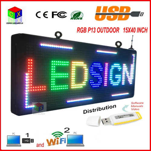 

P10 Fully Outdoor 15''x 40" 7 COLOR Programmable LED Sign Commercial IMAGE TEXT SCROLLING Message Board Display for Window