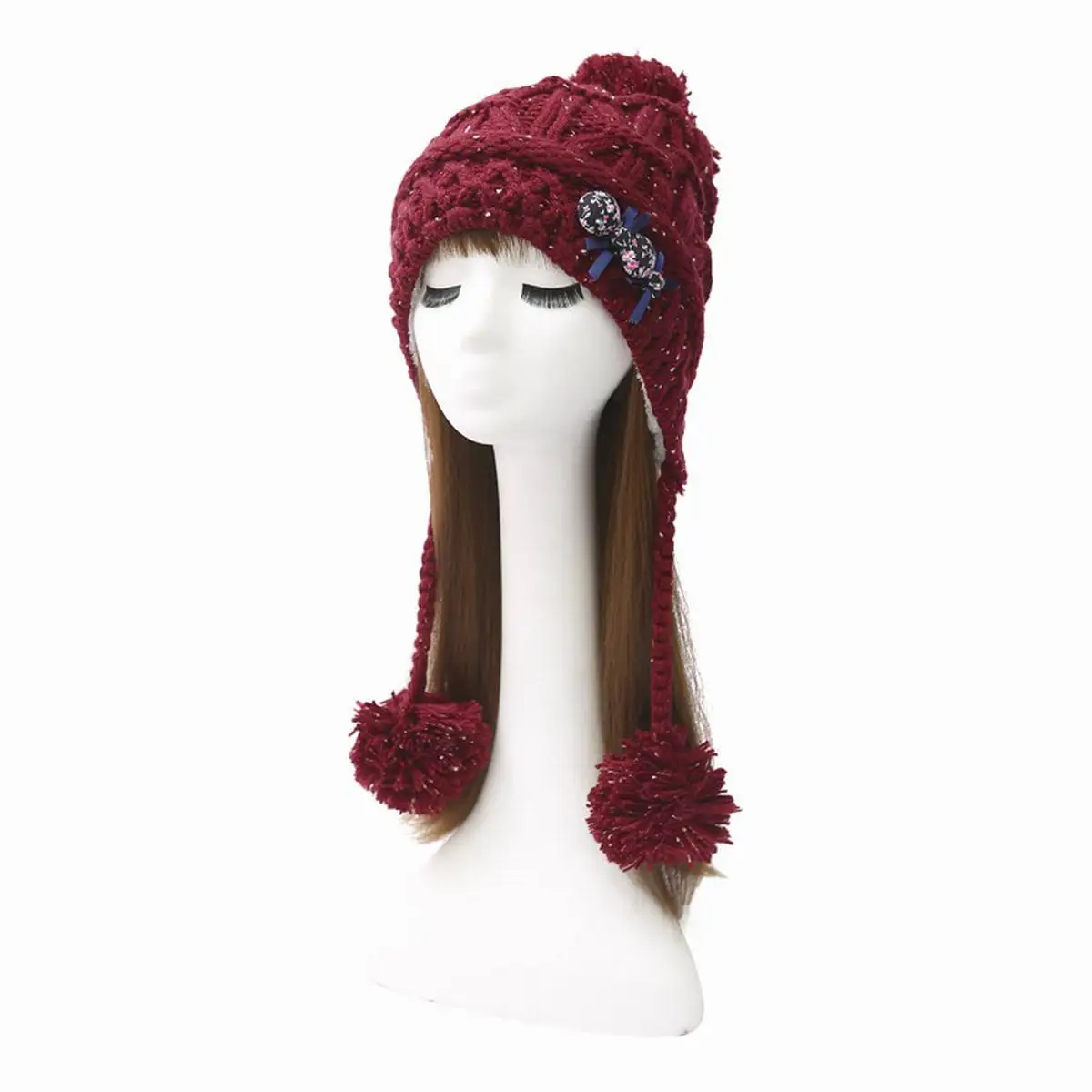 Теплые стильные женские трикотажные вязания шапочки зима помпоном hat Кепки |