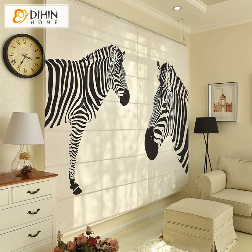 Шторы DISHIN в комплекте шторы с рисунком зебры животных лен/хлопок римские готовые