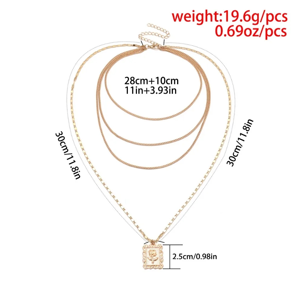 Многослойные квадратные Подвески с узором розы модное Колье чокер цепочка для