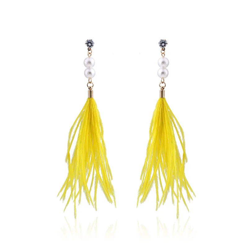 Женские серьги капельки Boho длинные из натурального страусиного пера с