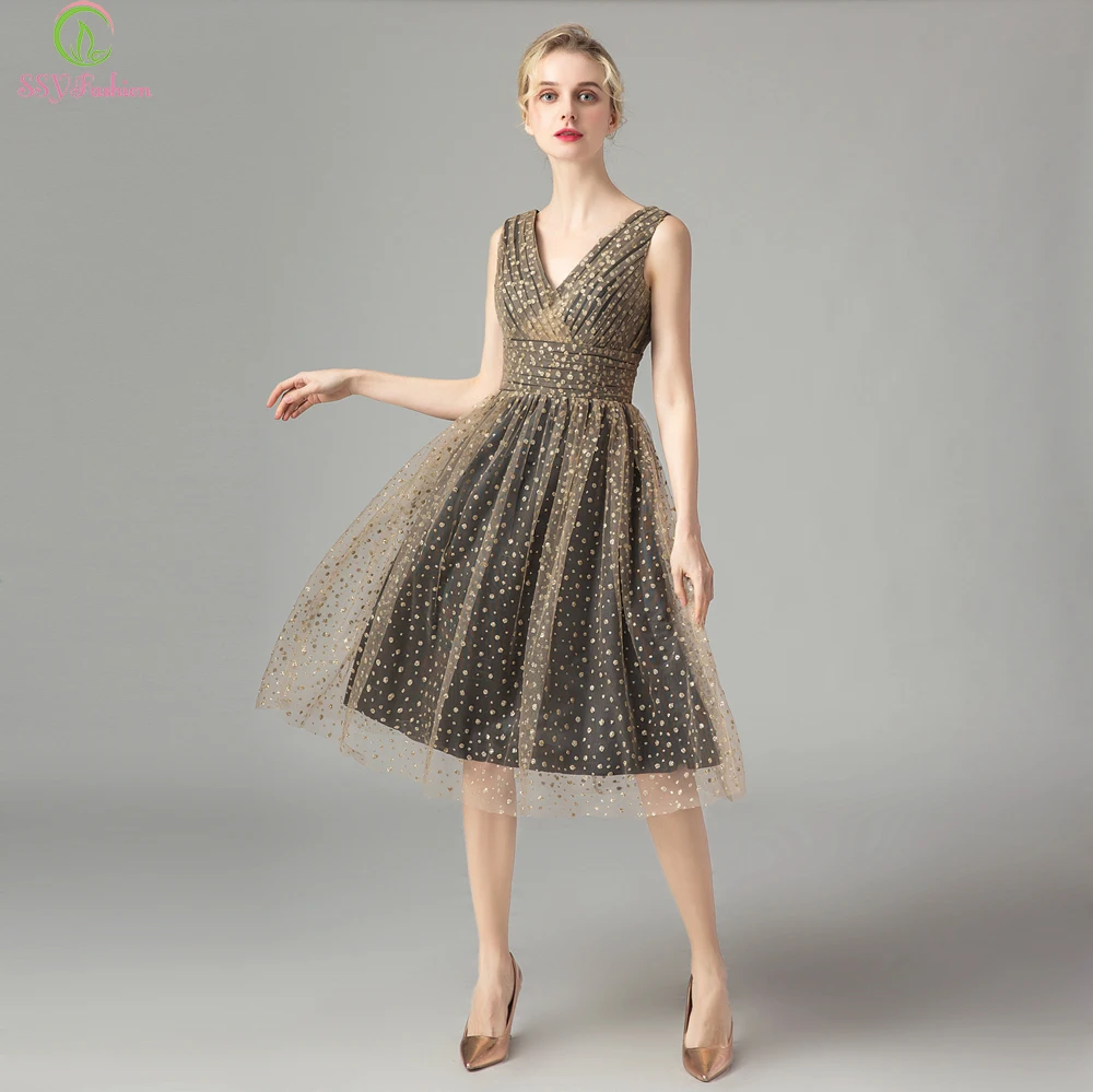 Женское коктейльное платье SSYFashion простое до колена с коротким рукавом и
