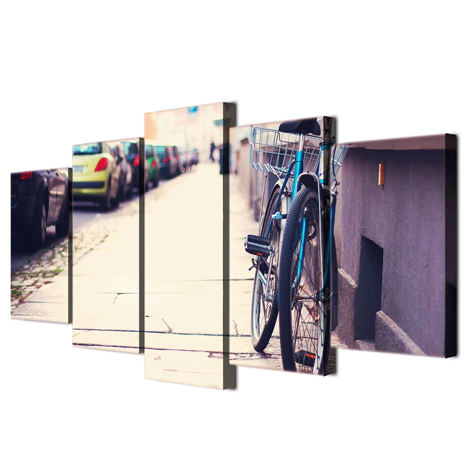 Настенная Картина на холсте велосипед автомобиль улица 5 шт. HD печать стене