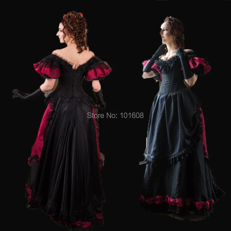 Адаптированное! 18 вековое черное эра платье для Хэллоуина театра эпохи