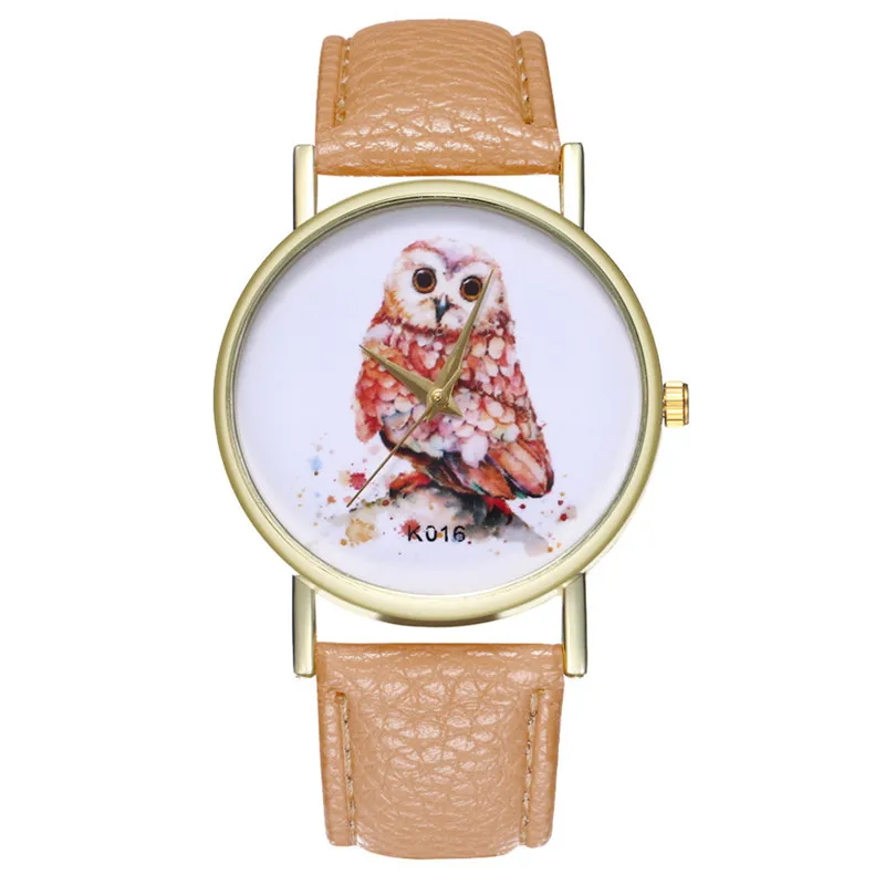 Часы с изображением совы модные мужские и женские часы кожаным ремешком простые
