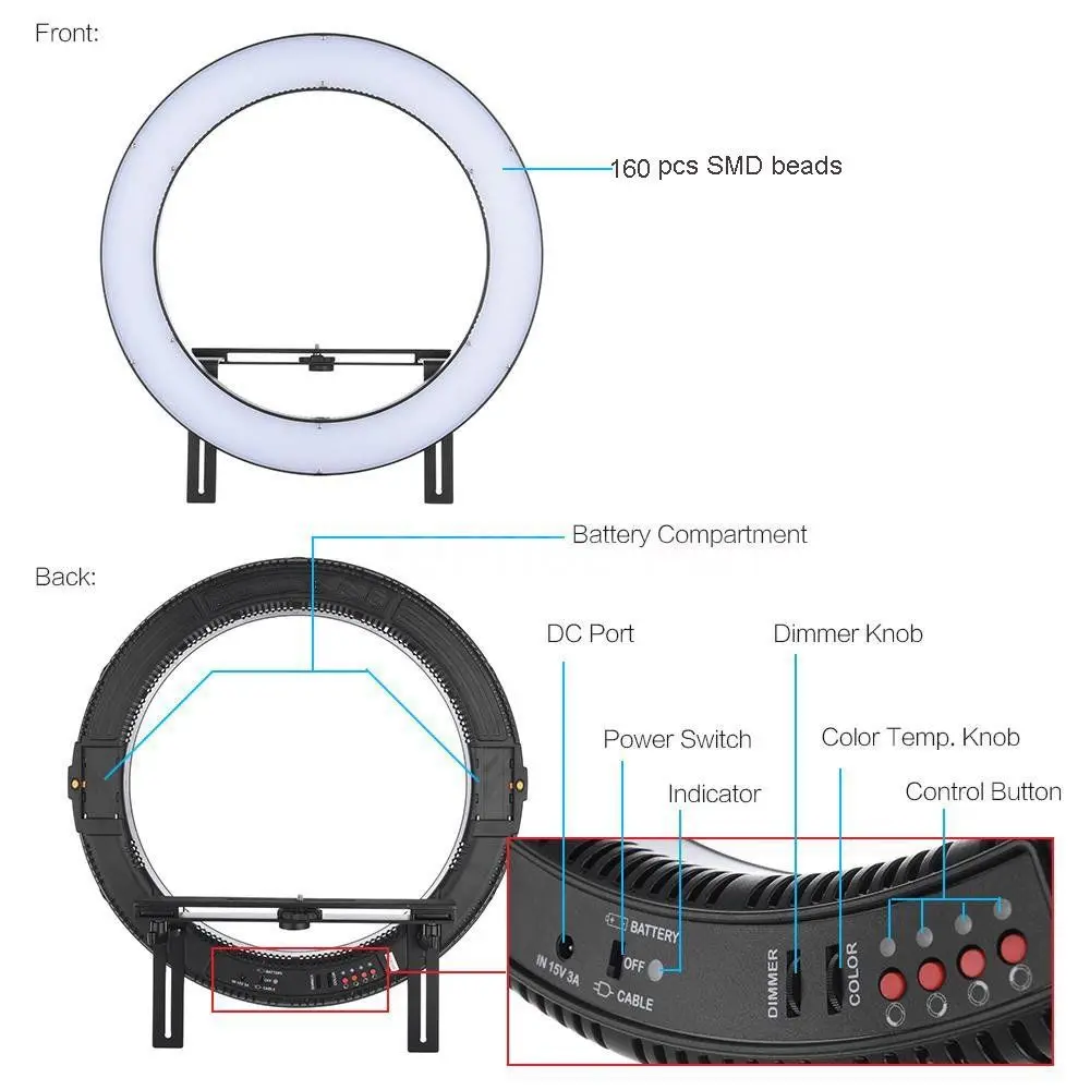 Fotoconic DVR-512DVC 20'' Dimmable LED Ring Light + 2X Battery Charger Kit for Photography Studio Video Photo Camera Phone |