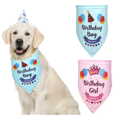 

Lovely Pet Birthday Party Set Triangle Scarf Saliva Towel Hat Double Cotton Decoration For Dog And Puppy