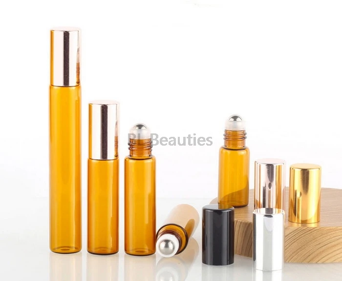 

500pcs/lot Mini 3ml 5ml 10ml Clear Amber Glass Roll On Ball Bottle Essential Oil Perfume Stainless Steel Roller Ball Bottle