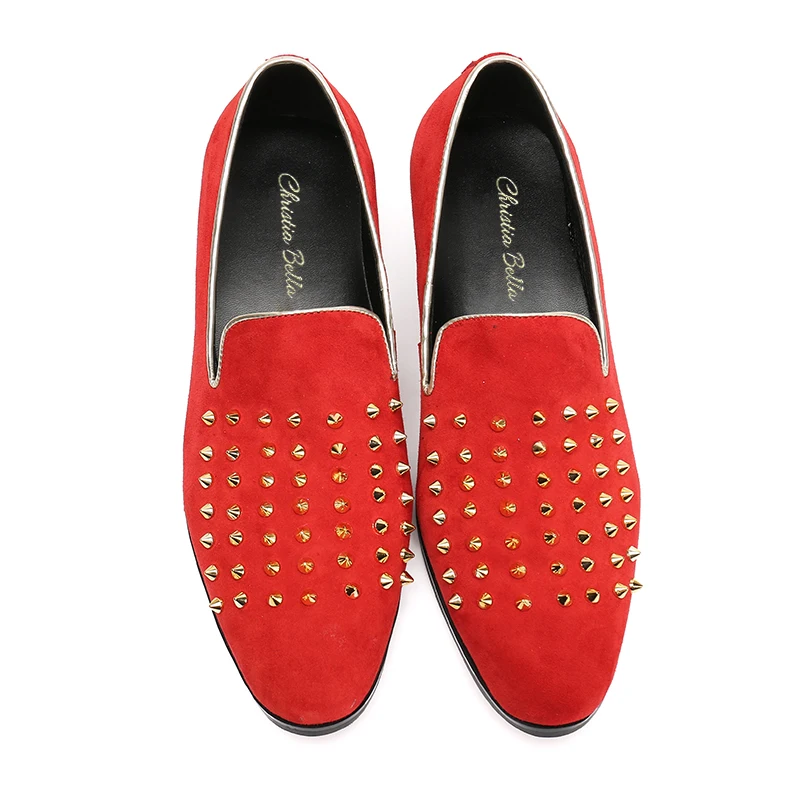 Роскошные Дизайнерские золотистые мужские лоферы с заклепками для вечевечерние