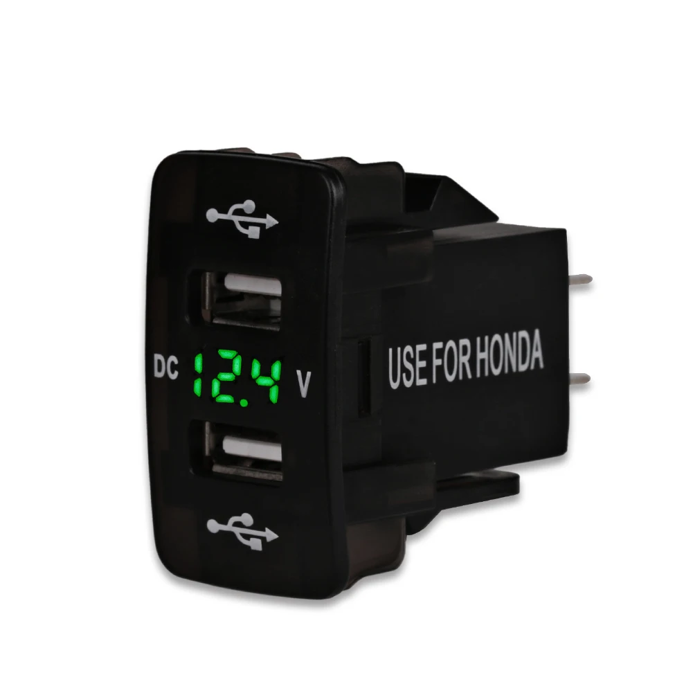 Green Herorider 12 В Автомобильный USB прикуриватель розетка зарядка двойной USB Автомобильное зарядное устройство вольтметр разъем для Honda Для ipad мобильного телефона - Название цвета: Green